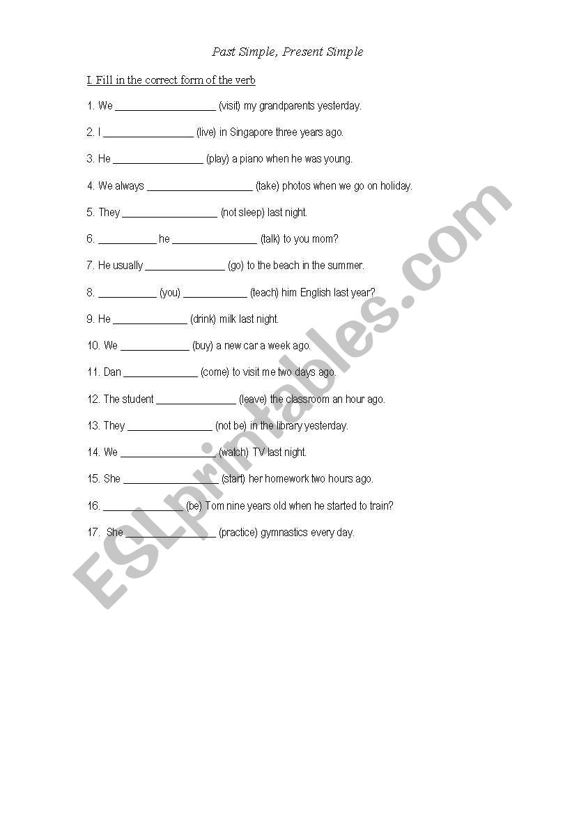 [resent Simple or Past Simple worksheet